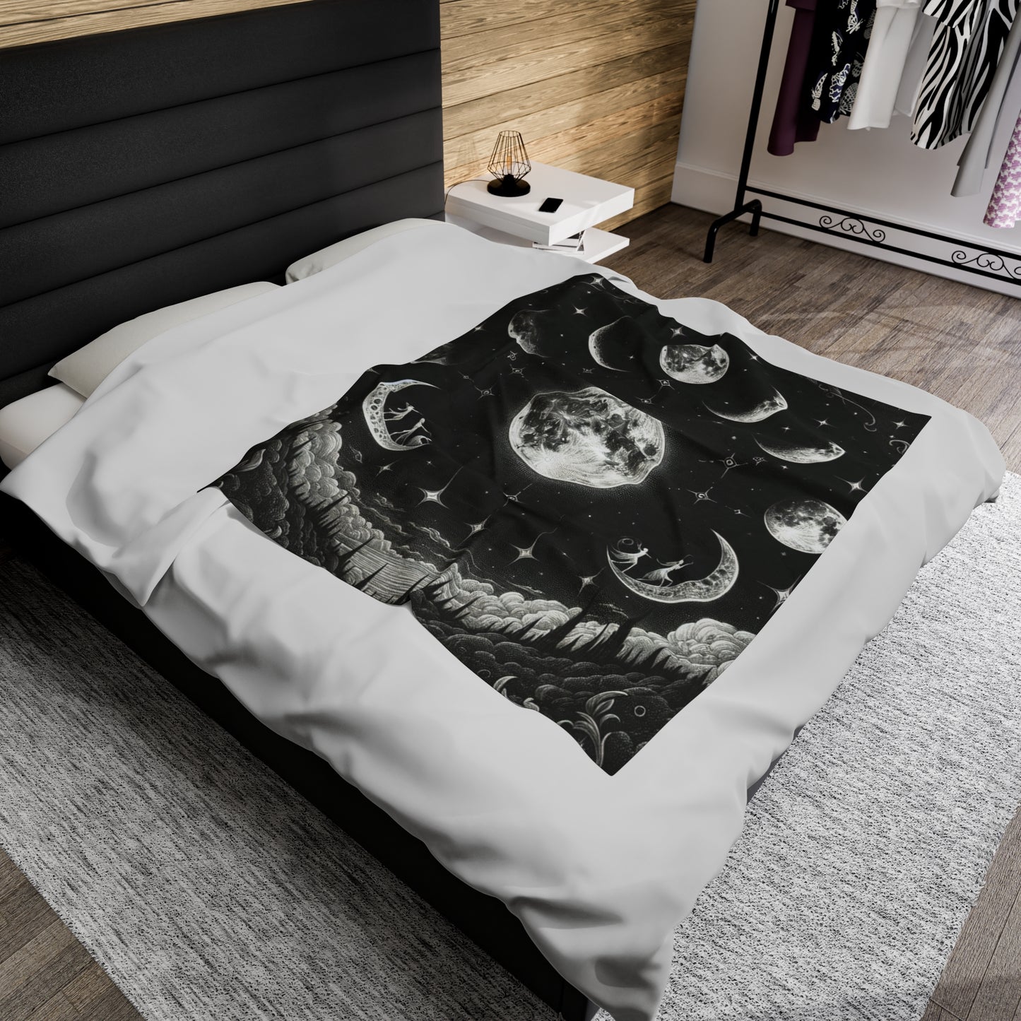 "MOON PHASES" Velveteen Plush Blanket