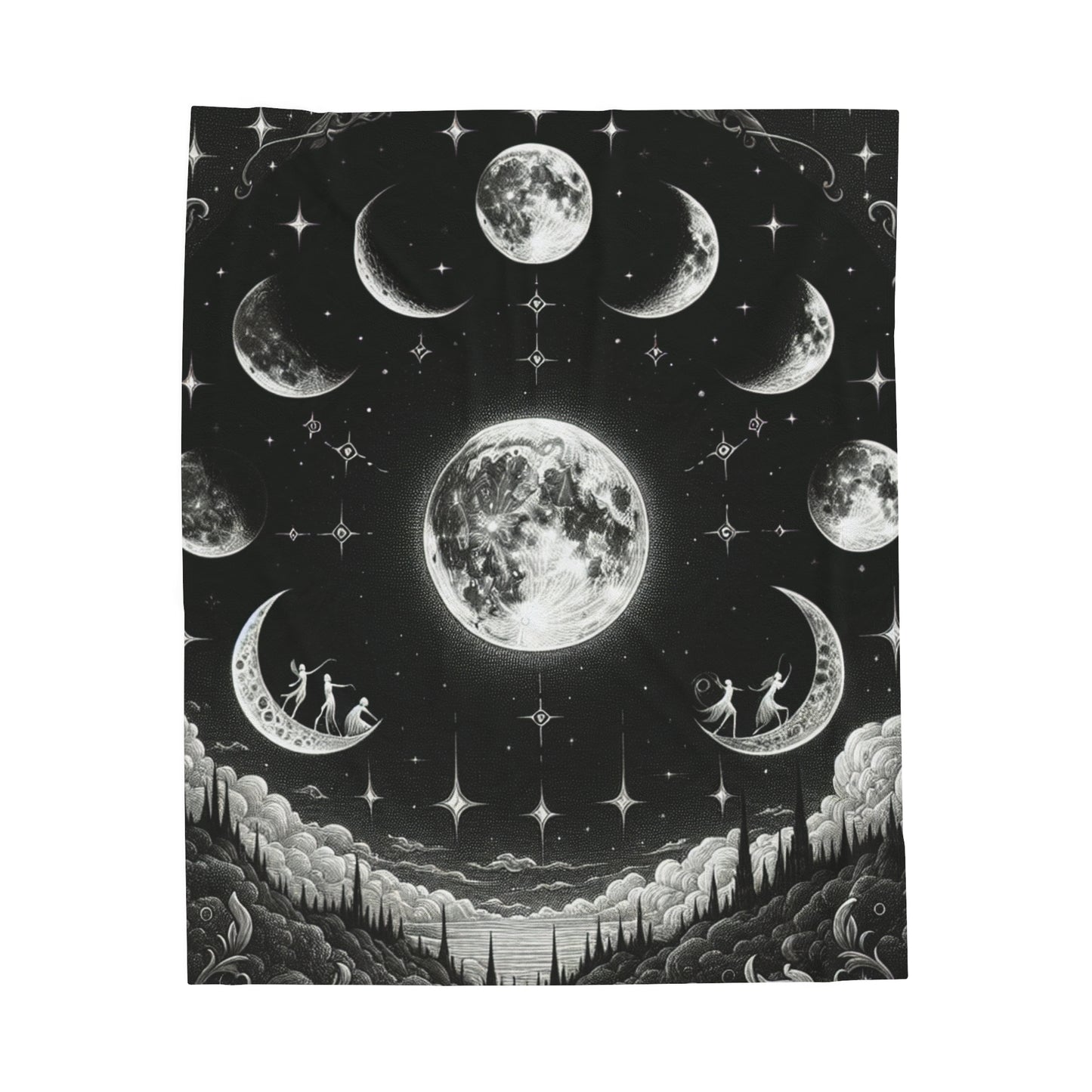 "MOON PHASES" Velveteen Plush Blanket