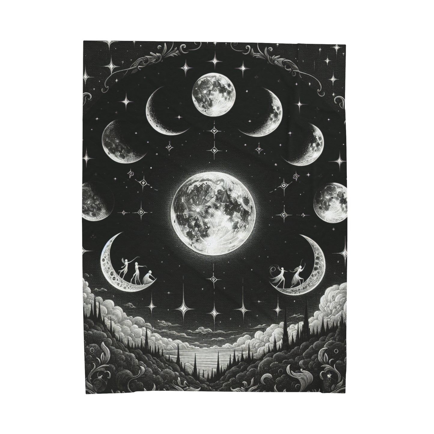 "MOON PHASES" Velveteen Plush Blanket