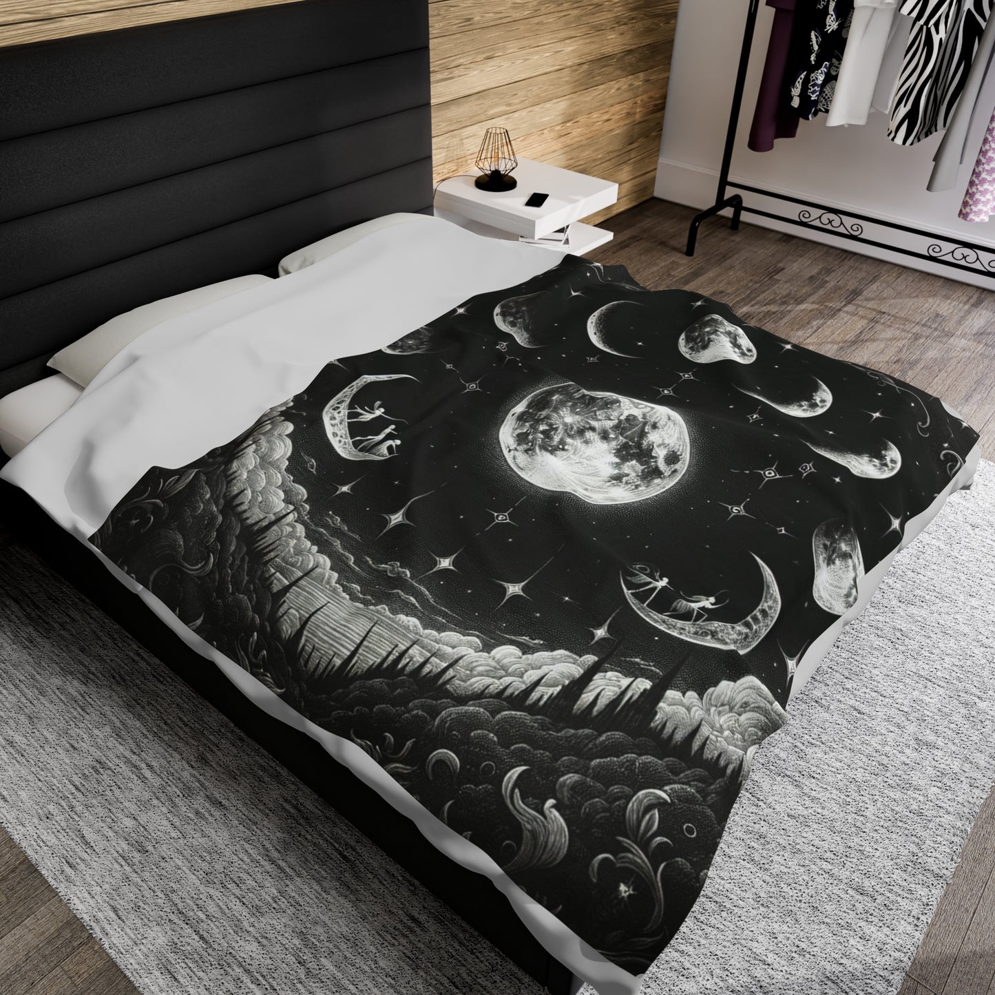 "MOON PHASES" Velveteen Plush Blanket