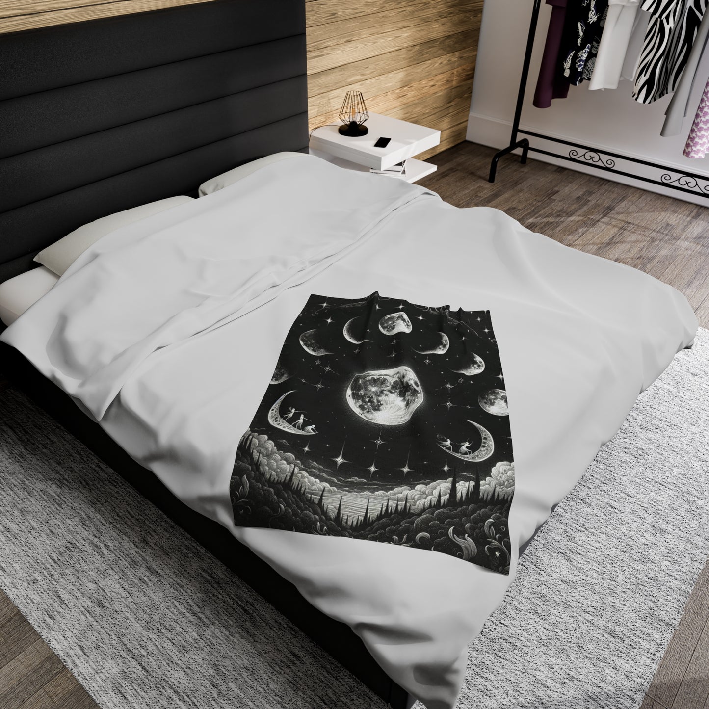 "MOON PHASES" Velveteen Plush Blanket